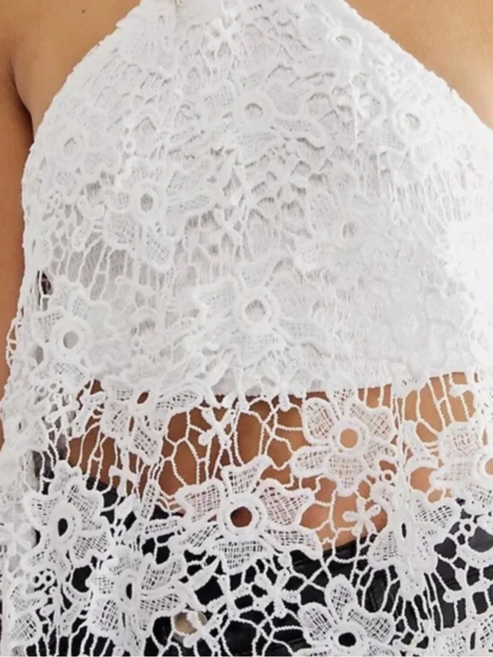 Free People White Crochet Lace Halter Tank